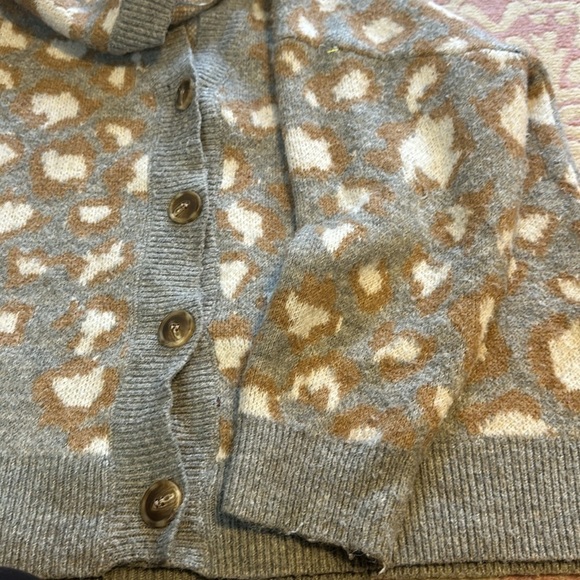 MNG Leopard Print Cardigan Sweater Gray Brown White Button Front Women's Medium - Picture 5 of 6